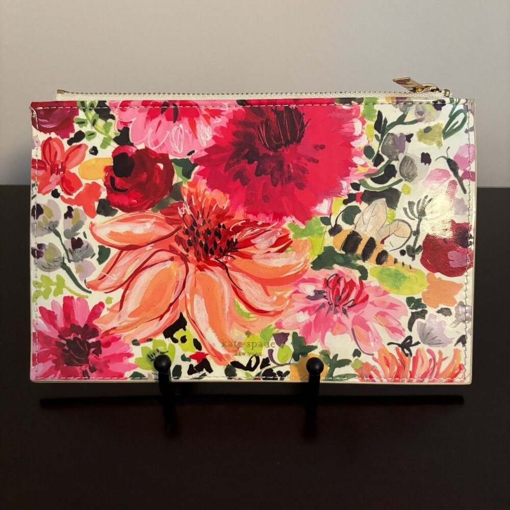 Kate Spade Red & Pink Floral Pencil Pouch Slim Clutch